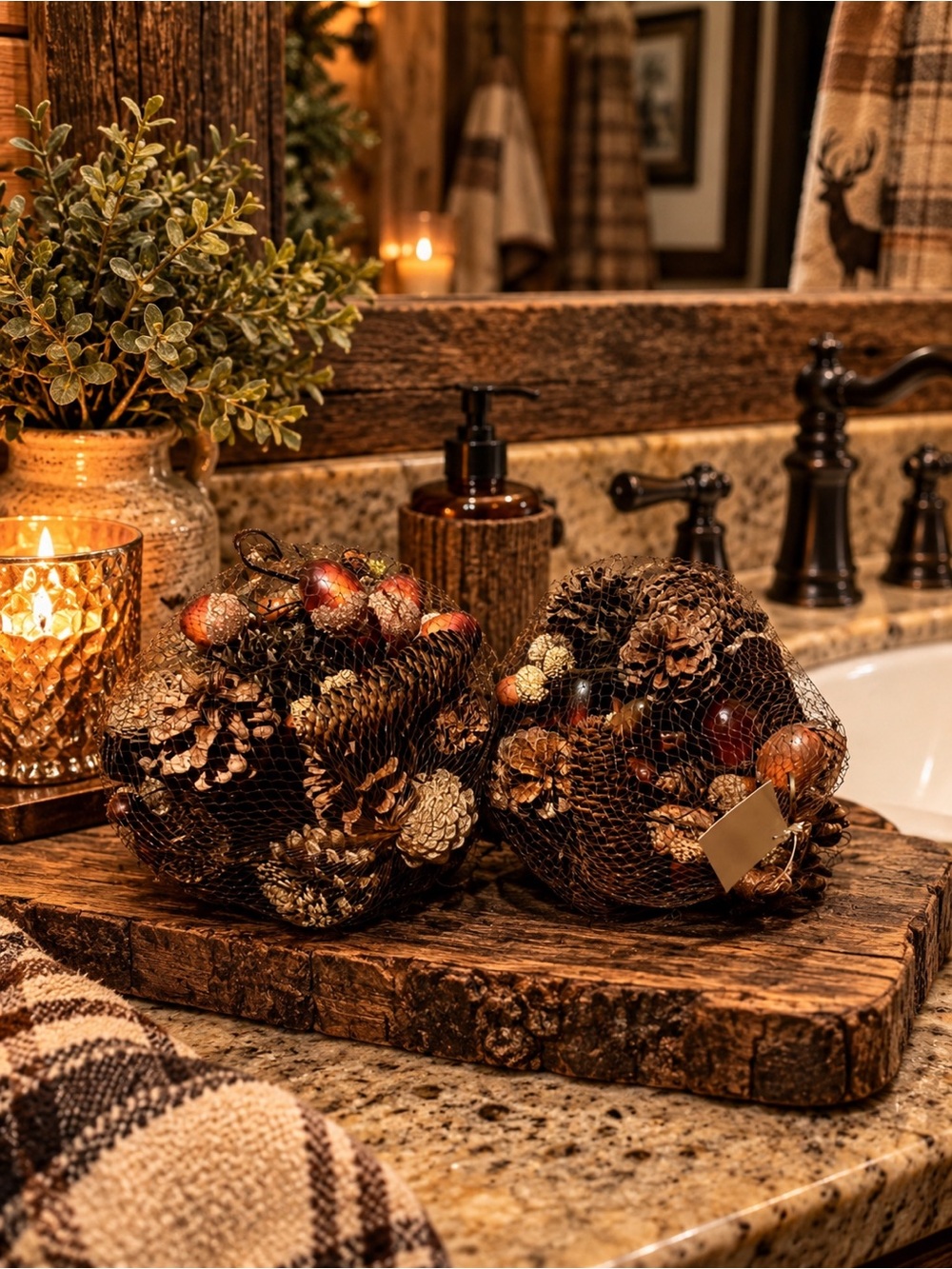 Decorative Pinecone & Nut Arrangements in Brown